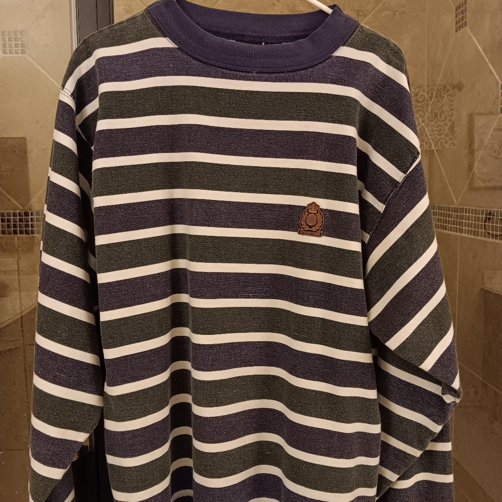 Vintage Structure Activewear Striped Long Sleeve Top Sweater Large